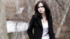 Landscapes Trees woman glasses blue eyes brunettes forests teen