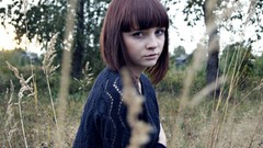 Landscapes Trees woman green eyes brunettes short hair bob cut