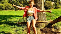 Landscapes Trees woman legs forests redheads cleavage