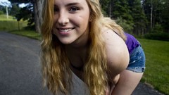 Landscapes Trees woman legs shoulders blondes long hair green 