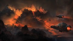 Landscapes Volcanoes lava spaceships science fiction artwork 