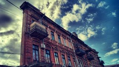 Landscapes wall clouds architecture buildings urban blue skies