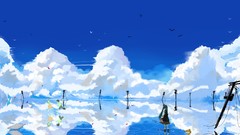 Landscapes water blue clouds abstract Anime reflections anime 