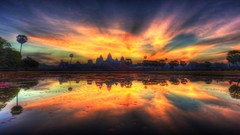 Landscapes water fire clouds Bangkok lakes reflections skies