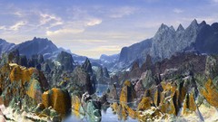 Landscapes water hills 3d artwork