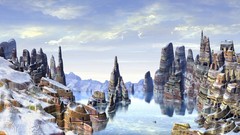 Landscapes water hills 3d artwork