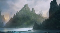 Landscapes water hills fantasy art