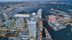 Landscapes water Japan ships bay Skyscrapers architecture 