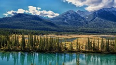 Landscapes water Mountains clouds