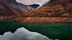 Landscapes water Mountains clouds reflections