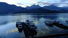 Landscapes water Mountains clouds ships Boats dock lakes 
