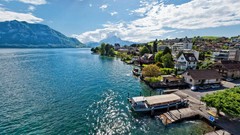 Landscapes water Mountains clouds switzerland Alps