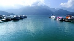 Landscapes water Mountains ships Boats dock lakes piers