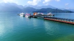 Landscapes water Mountains ships Boats dock lakes piers