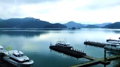 Landscapes water Mountains ships Boats dock lakes piers skies