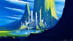 Landscapes water paintings castle artwork digital art fantasy 
