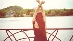 Landscapes water red Green woman long hair rivers