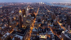 Landscapes water Skyscrapers Manhattan City Lights architecture 
