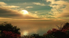 Landscapes water sun clouds
