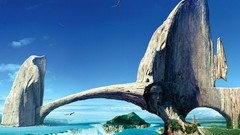 Landscapes waterfalls faces artwork digital art