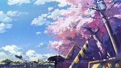 Landscapes wind Anime Makoto Shinkai pink flowers Bicycles 