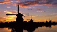 Landscapes windmills silhouettes reflections