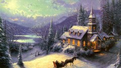 Landscapes winter cold eve ride Thomas Kinkade