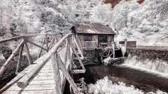 Landscapes winter white Bridges monochrome houses
