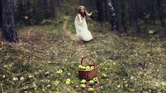 Landscapes woman apples forests