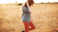 Landscapes woman fields outdoors redheads