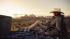 Landscapes woman Guns models ar-15 cowgirls cowboy hats country 