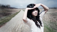 Landscapes woman Japan Japanese Asia fields asians brunettes 