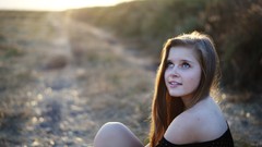 Landscapes woman legs shoulders long hair blue eyes brunettes 