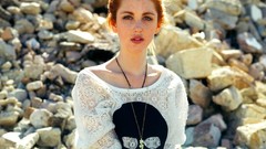 Landscapes woman rocks green eyes redheads teen