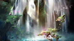Landscapes woman waterfalls artwork