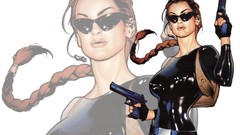 Latex sunglasses lara croft girls with guns fantasy art 