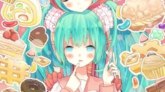 Laugh anime girls hatsune miku vocaloid twintails sweets 
