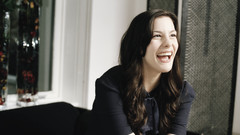 Laughing brunettes woman dress