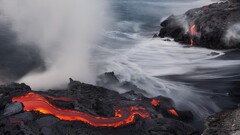 lava landscape water nature Sea coast rock