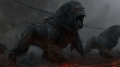 Lava statues chains gorillas