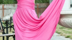 Lawn outdoors stills brunettes photo shoot Pink Dress pornstars 