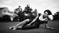Lawn woman short hair models lying down grayscale Jessica Stam