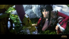 League of Legends video games warrior blue eyes cleavage Women