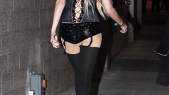 Leather blondes woman ass