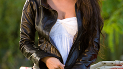 Leather brunettes woman Megan