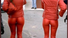 Leather red tight pants