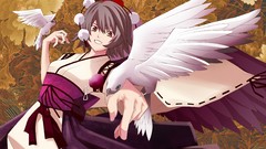 Leaves Animals Birds wings dress hats anime girls blue eyes 