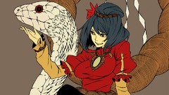 Leaves Animals gray background snakes goddess red eyes Ropes 