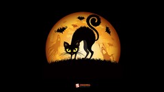 Leaves Animals moon cats black background Halloween ghosts bats 