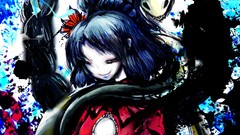 Leaves Animals snakes goddess Ropes blue hair smiling anime 